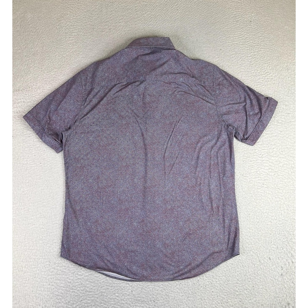 Bugatchi 8 Way Stretch Shirt Mens Large Purple Geometric SS OoohCotton Button Up - Picture 2 of 9